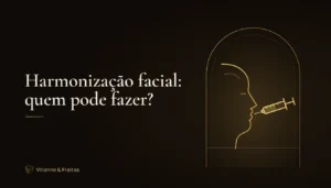 Ilustração dourada de um perfil de rosto e uma seringa, capa do artigo sobre quem pode fazer harmonização facial